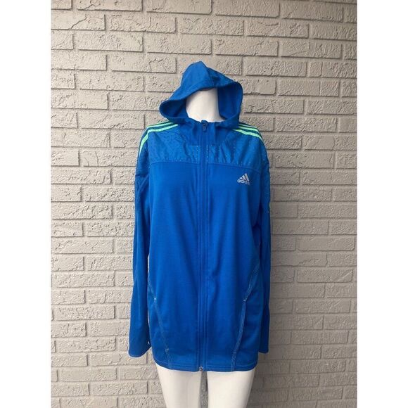 Adidas Women Zip Front Trefoil Striped Mesh Hoodie Size L - Picture 1 of 10